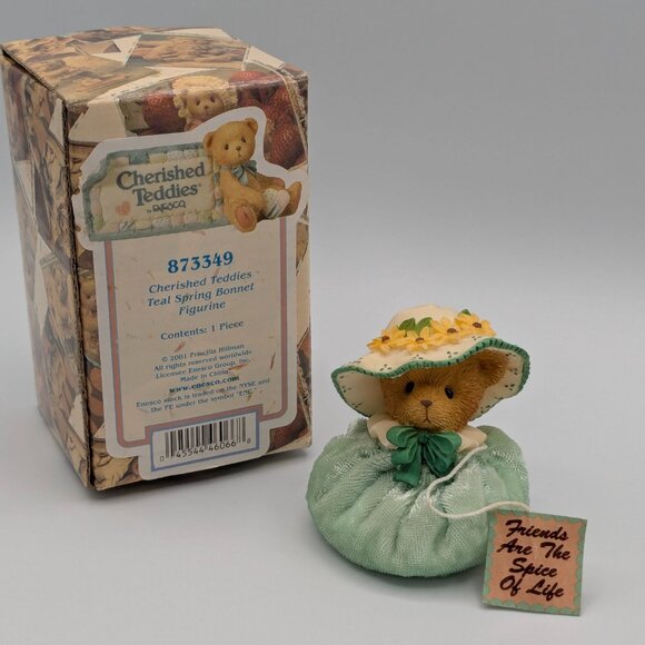 Cherished Teddies Teal Spring Bonnet Figurine (873349) 2001 - Picture 2 of 9